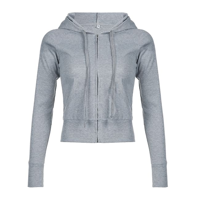 Plain Drawstring Up Hoodie Zip