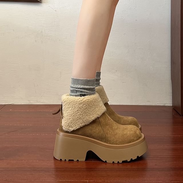 Platform Plain Fleece Lined Ankle Boots