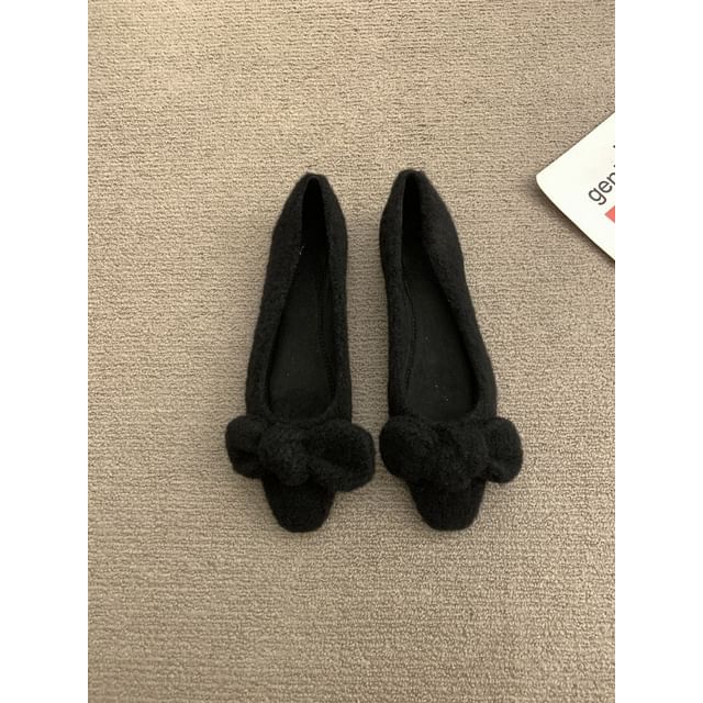 Square Toe Bow Wool Flats