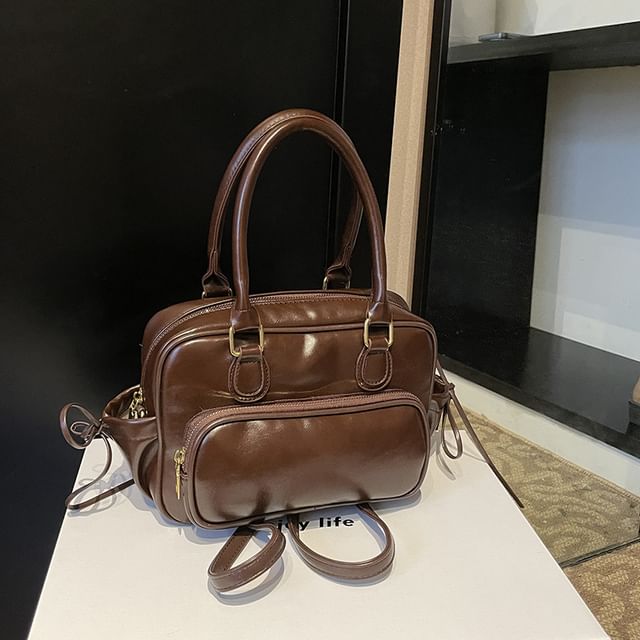 Plain Bow Accent Faux Leather Backpack / Bag Charm / Set