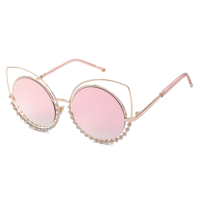 Rhinestone Cat Eye Metal Frame Sunglasses