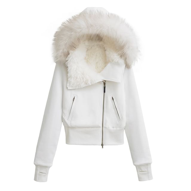 Faux Fur Hooded Zip-Up Jacket