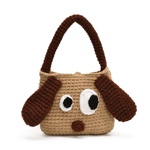 Dog Top Handle Knit Crossbody Bag
