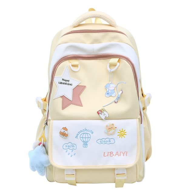 Star Applique Embroidered Nylon Laptop Backpack / Tote Bag / Bag Charm / Badge / Set