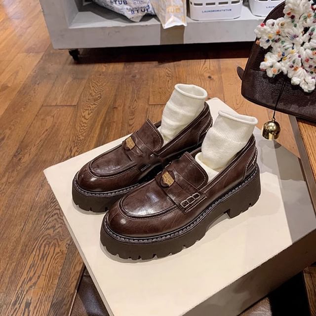 Platform Plain Faux Leather Penny Loafers