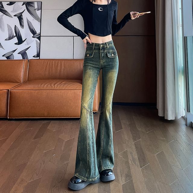 High Rise Washed Flared Jeans (Various Designs)