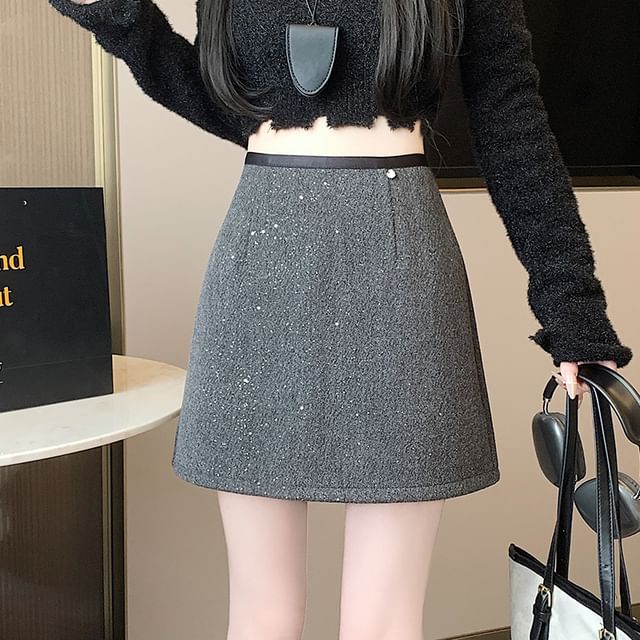 High Rise Sequin Mini A-Line Skirt