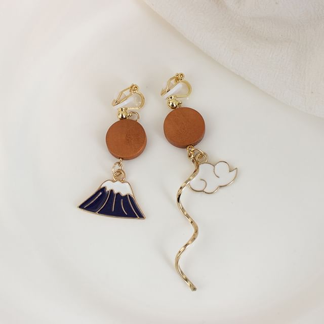 Enamel Mountain Asymmetrical Drop Earring / Clip On Earring