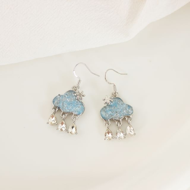 Rhinestone Cloud Hoop Drop Earring / Clip On Earring