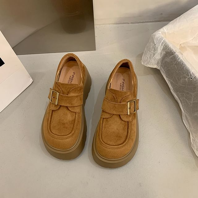 Platform Plain Buckled Faux Suede Shoes