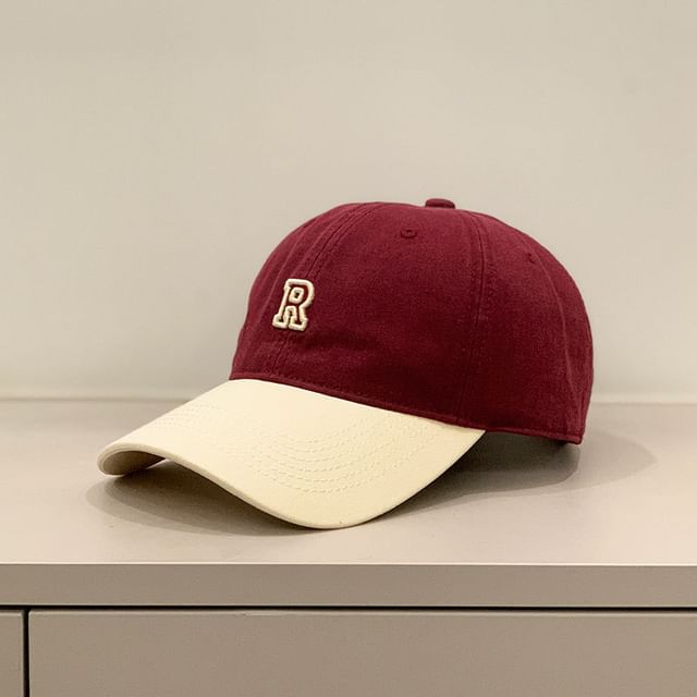Lettering Embroidered Two Tone Baseball Cap