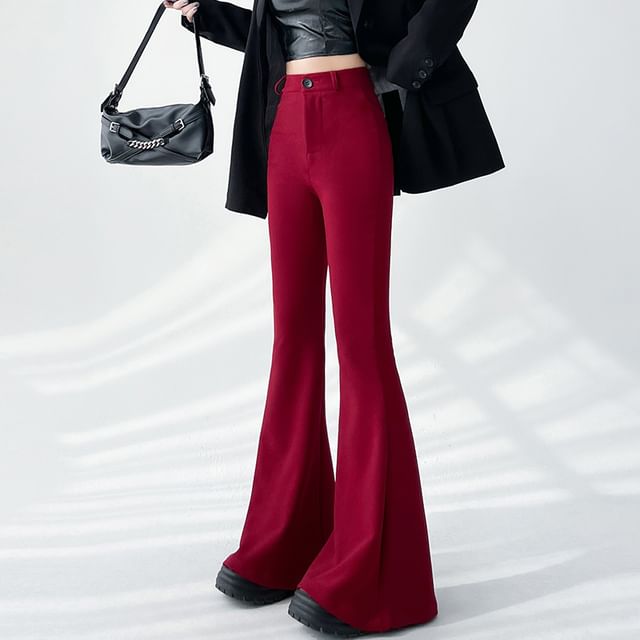 High Waist Plain Flared Dress Pants (Various Designs)