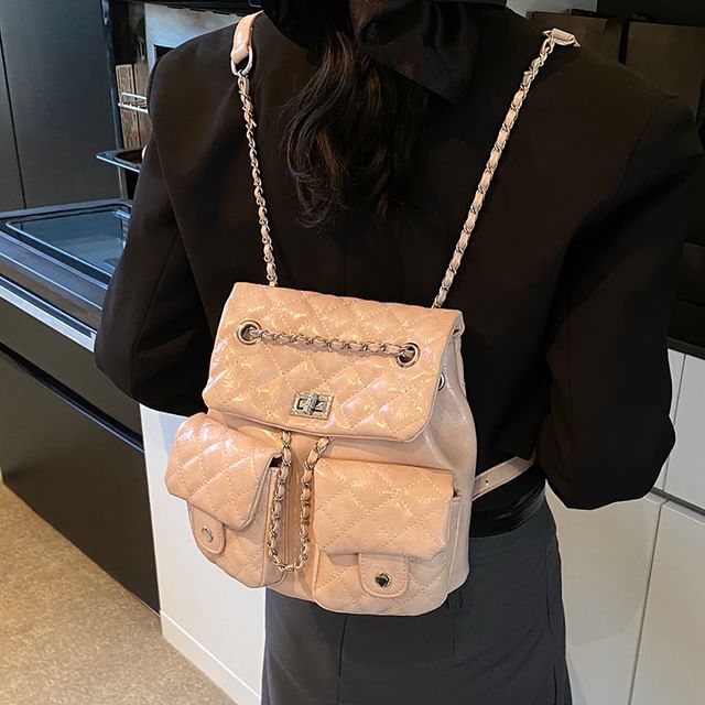 Chain Faux Quilted Backpack Leather Strap