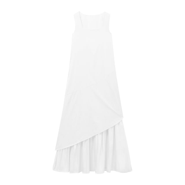 Sleeveless Square Neck Asymmetrical Plain A-Line Maxi Dress