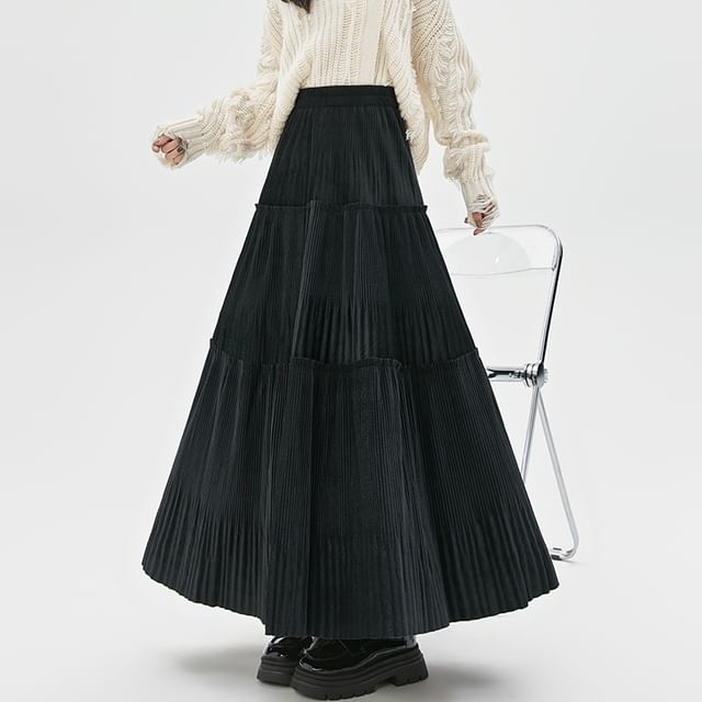 High Rise Midi A-Line Velvet Skirt