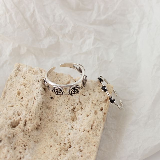 Flower / Rhinestone Open Ring / Set