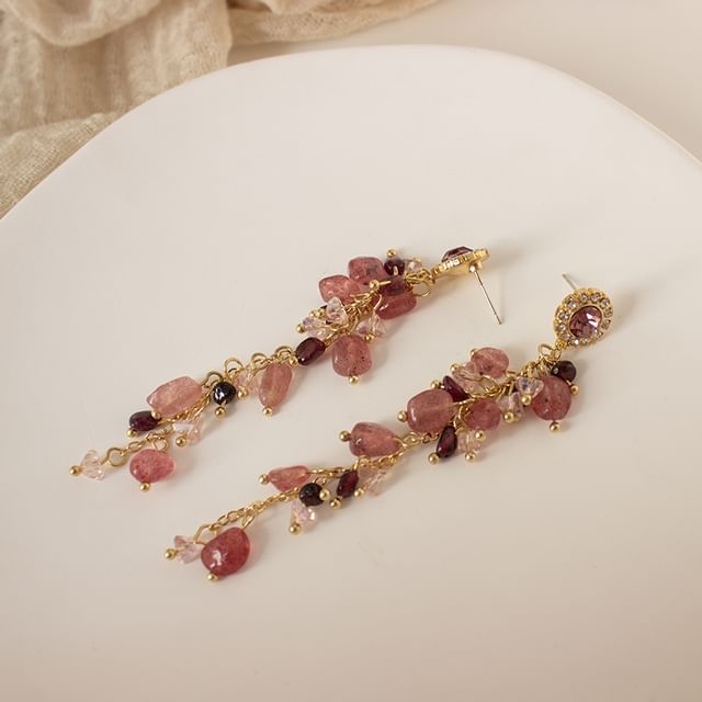 Rhinestone Beaded Drop Earring / Clip On Earring