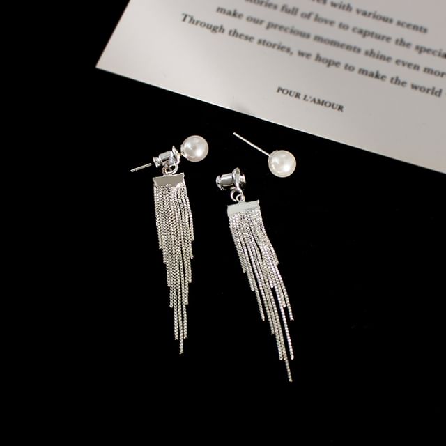Faux Pearl Fringe Drop Earring / Clip On Earring