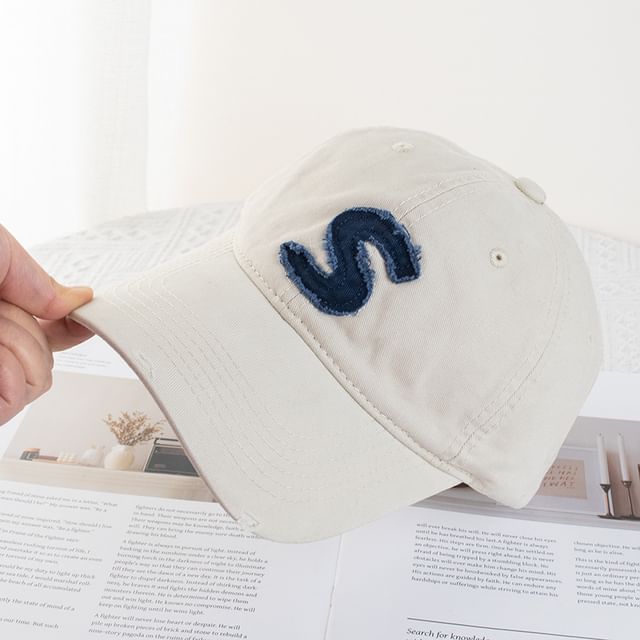 Lettering Applique Distressed Baseball Cap