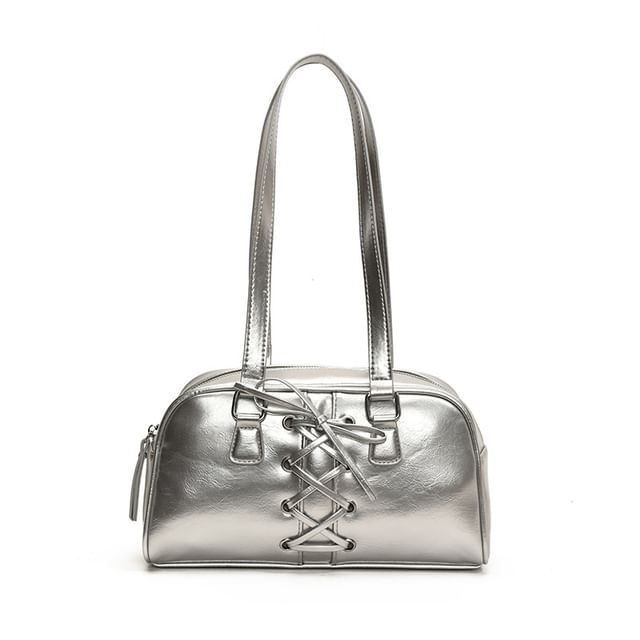 Faux Leather Lace-Up Shoulder Bag