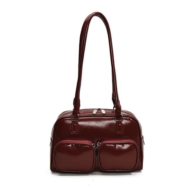 Faux Leather Plain Bowler Bag