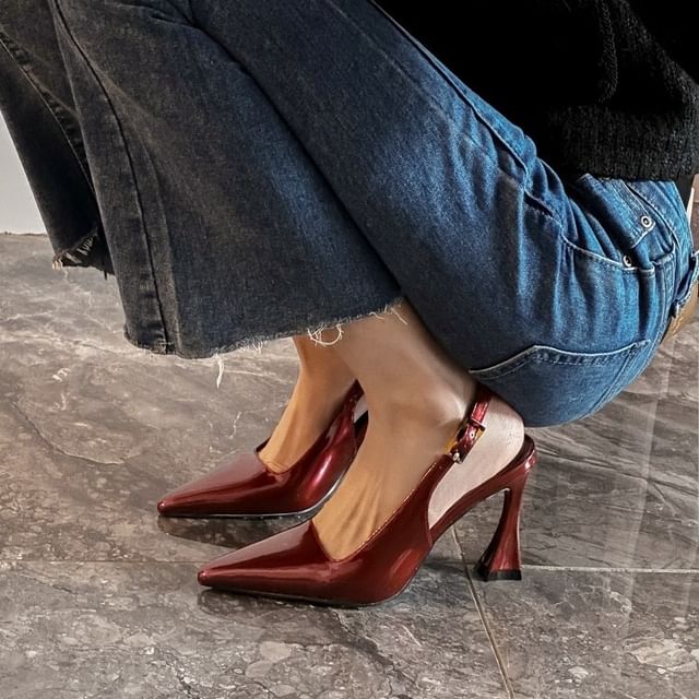 High Heel Buckled Slingback Pumps
