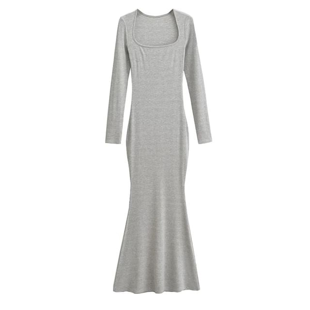Long Sleeve Scoop Neck Plain Sheath Maxi Dress