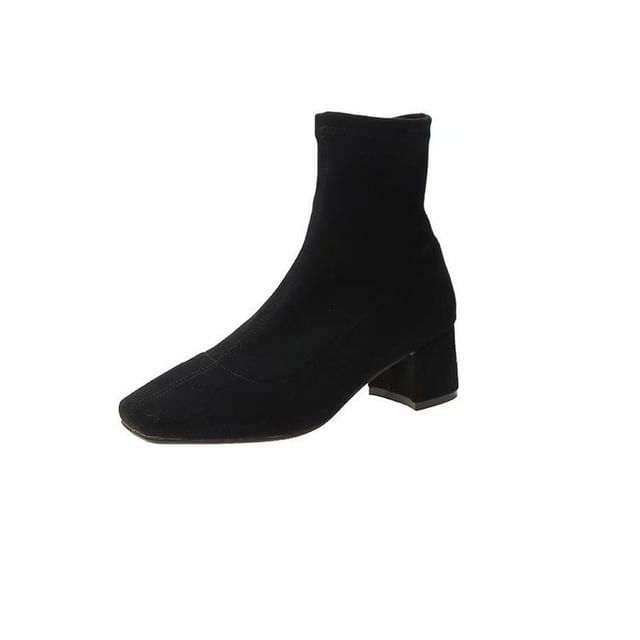 Boots Chunky Square Short Plain Zip-Up Toe Heel