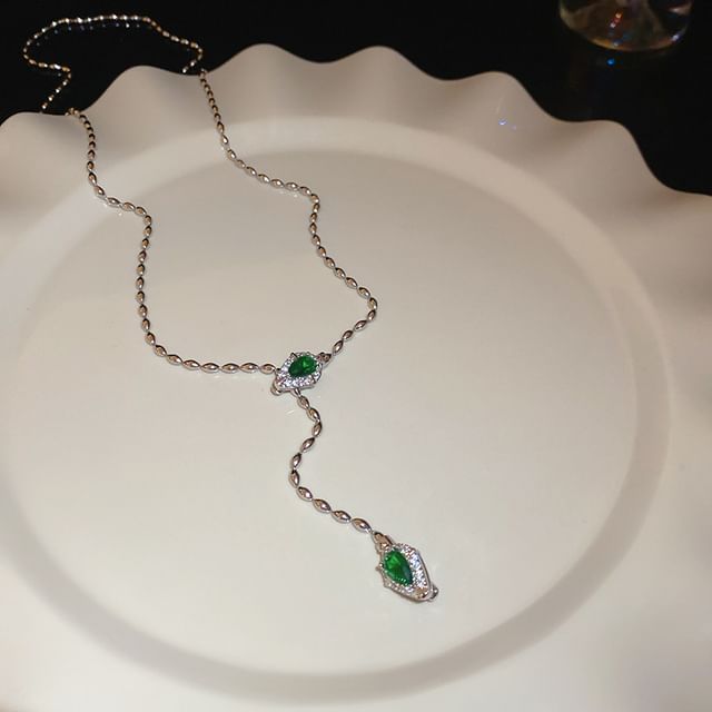 Rhinestone Waterdrop Pendant Lariat Necklace