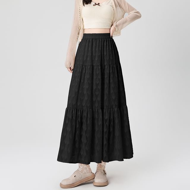 High Waist Patterned Midi A-Line Skirt