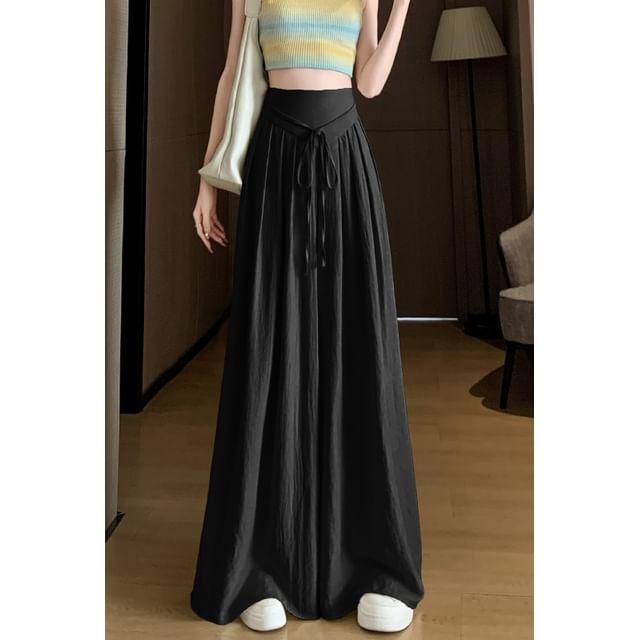 High Waist Plain Inverted Pleated Wide Leg Pants (Various Designs)
