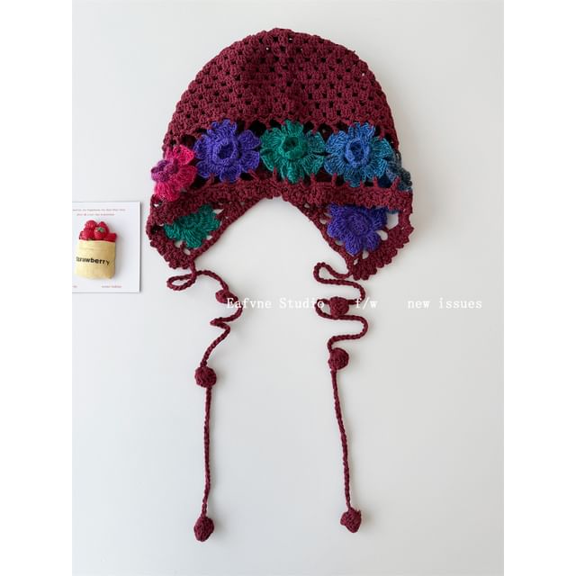 Crochet Bonnet Floral Knit Hat