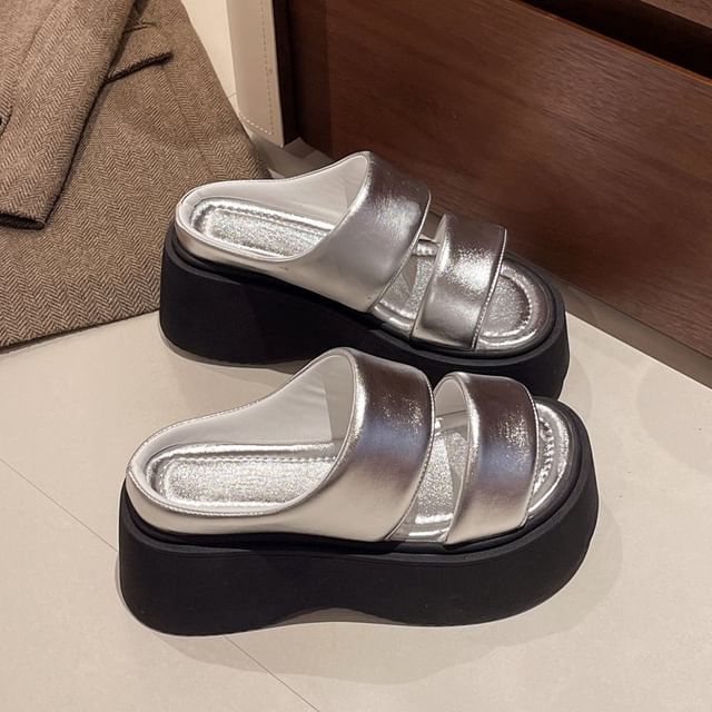 Platform Faux Slide Leather Sandals