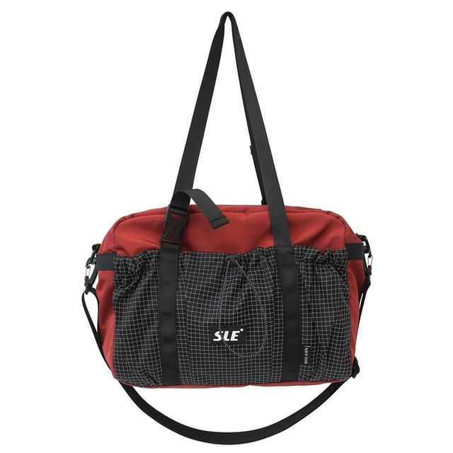 Plaid Panel Drawstring Buckled Crossbody Bag