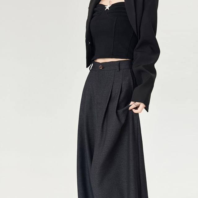 Plain Wide Pants High Dress Rise Leg