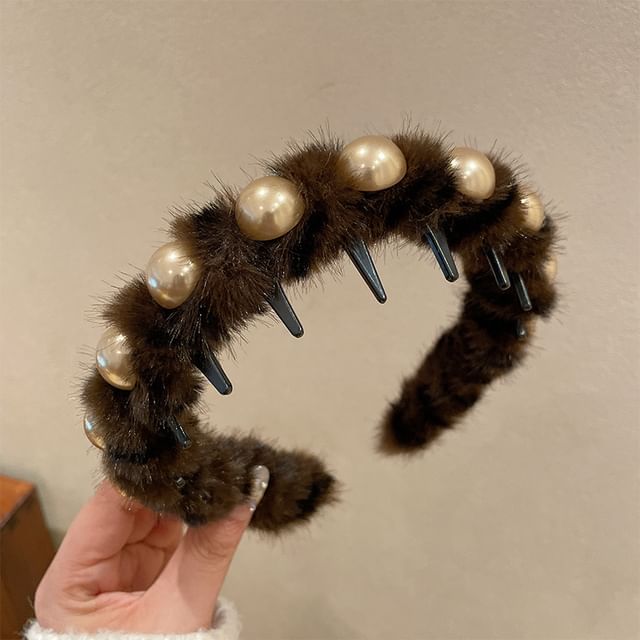 Faux Pearl Fluffy Headband