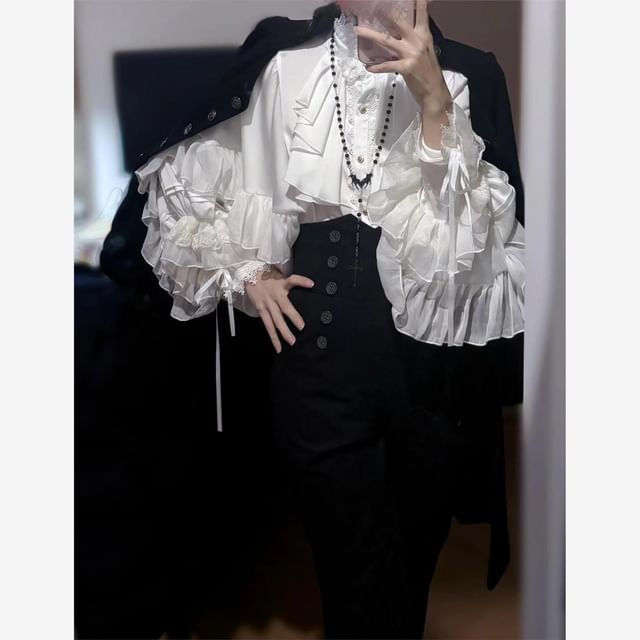 Tiered Lace Blouse - Long Sleeve Ruffle Trim