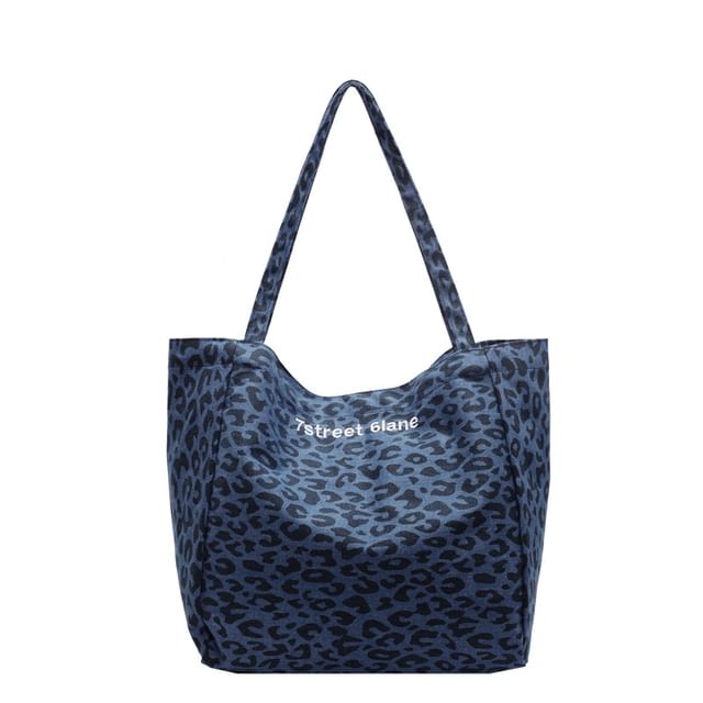 Leopard Print Denim Tote Bag