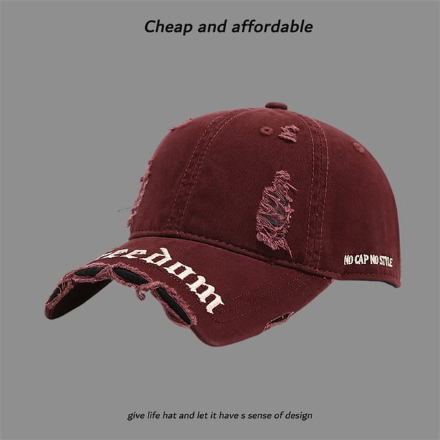 Embroidered Letter Distressed Washed Cap