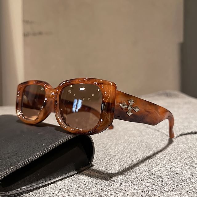 Cross Accent Square Frame Sunglasses