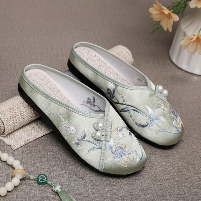 Embroidered Beaded Mules