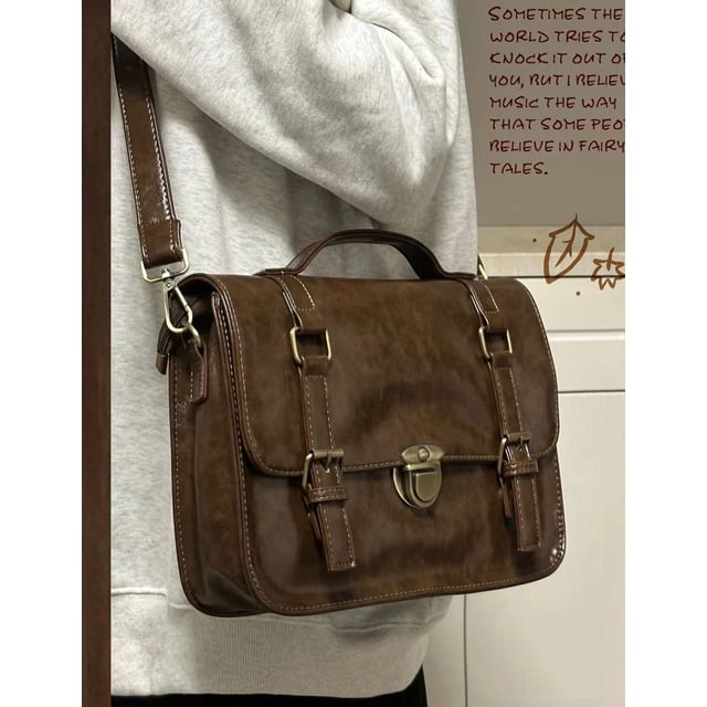 Plain Leather Faux Satchel Bag