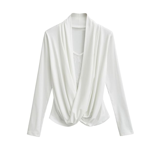 Cowl Neck Lace-Trim Long-Sleeved Tee
