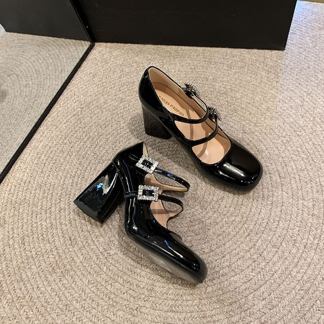 Rhinestone Buckled Double Strap Mary Jane Shoes