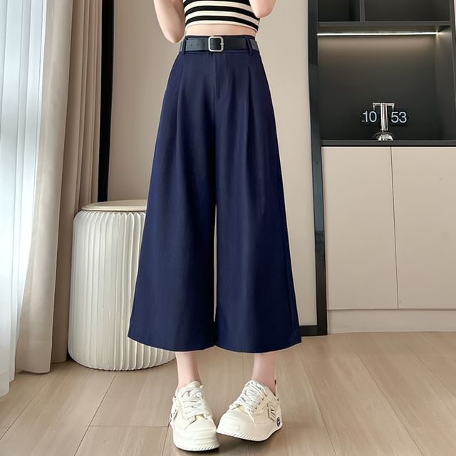 High Waist Plain Capri Wide Leg Dress Pants