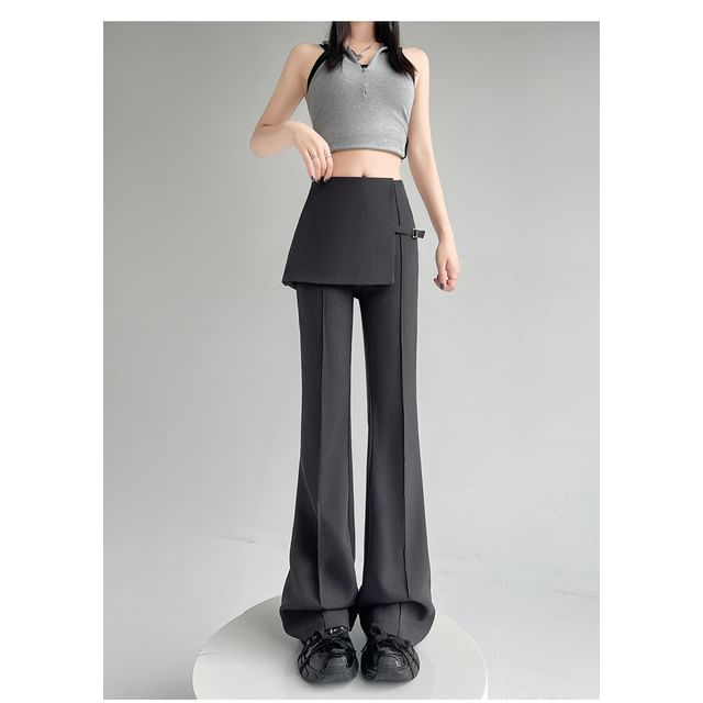 High Waist Buckled Skirt Overlay Flared Suit Pants (Various Designs)