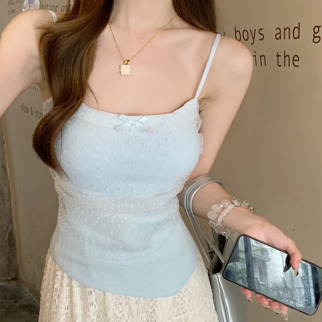 Dotted Panel Bow Slim Fit Cami Top