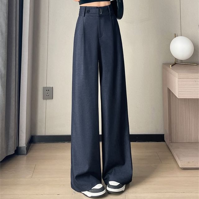 High Rise Plain Wide Leg Jeans (Various Designs)