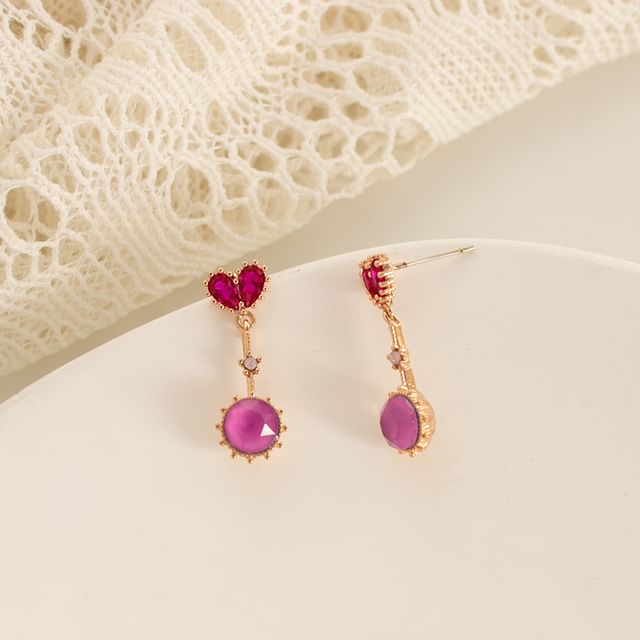 Heart Rhinestone Drop Earring / Clip-On Earring