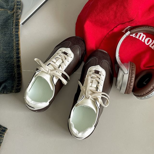 Faux Leather Lace-Up Sneakers